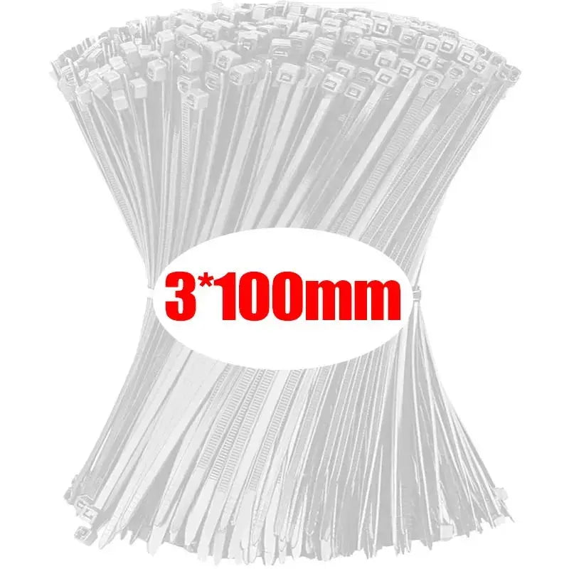 1000/100PCS Nylon Cable Ties Self-locking Cord Ties Straps Adjustable Cables Fastening plastic clamp Heat Resistant Wire Zip Tie Qme White(3x100mm) 400PCS