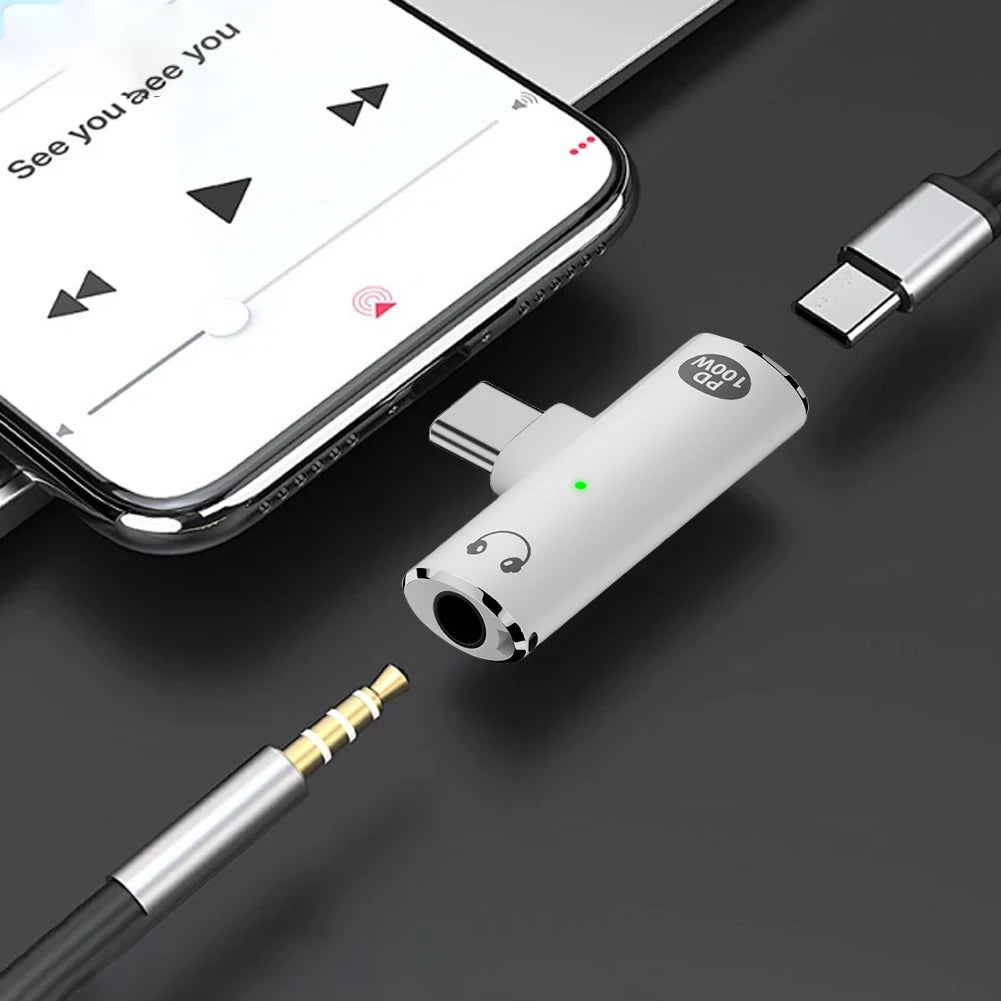 2 in 1 USB Type C To 3.5mm Headphone and Charger Adapter PD 100W Earphone Splitter Type C Adapter for Xiaomi Huawei iPhone 15 16 Qme