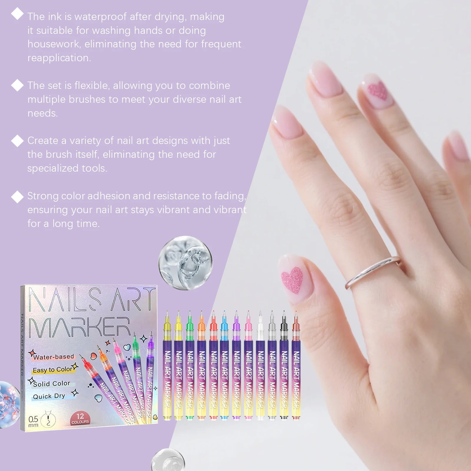 12Pcs/Set Nail Acrylic Graffiti Pen 12 Color Nail Marker DIY 3D Nail Art Drawing Pen Abstract Line Manicure Tool Painting Liner Qme