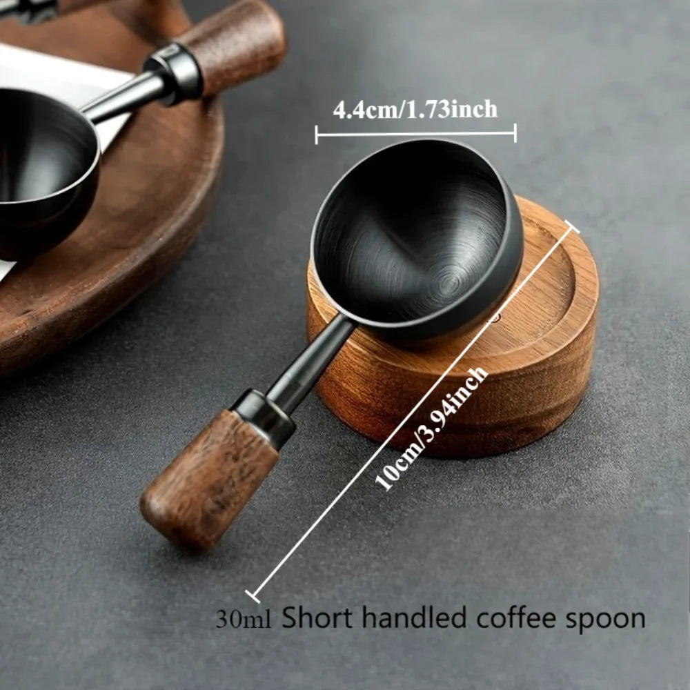 Walnut Wood Coffee Scoop Stainless Steel Long Handle Measuring Spoon Qme Black-S-30ml