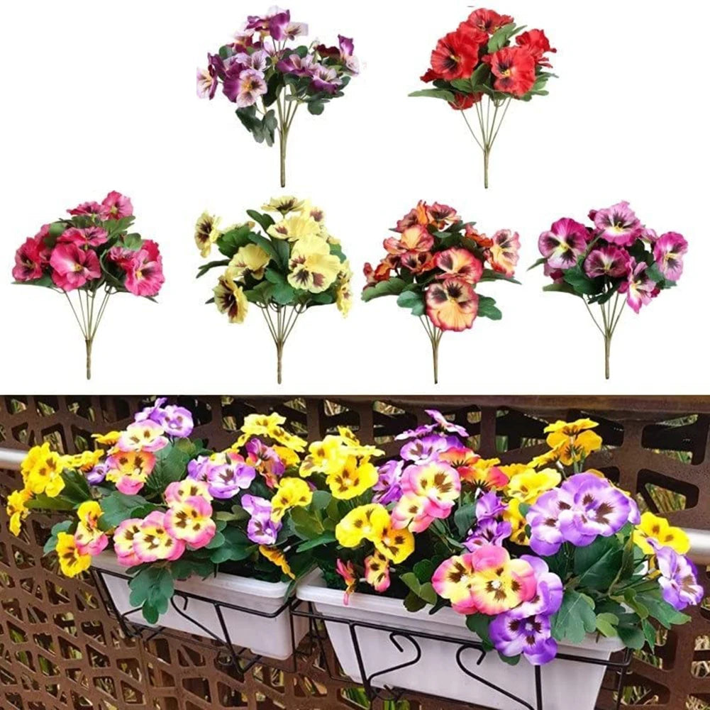 10 Heads Artificial Pansy Fake Flower European Multicolor Fake Bridal Flower Bouquet Wedding Home Party Decoration Flowers Qme