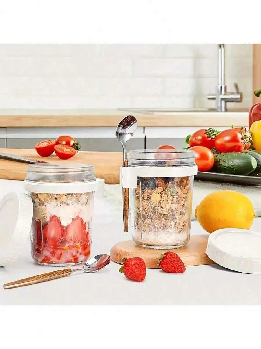 Overnight Oatmeal Container Lid Spoon Large Capacity Airtight Jar Qme