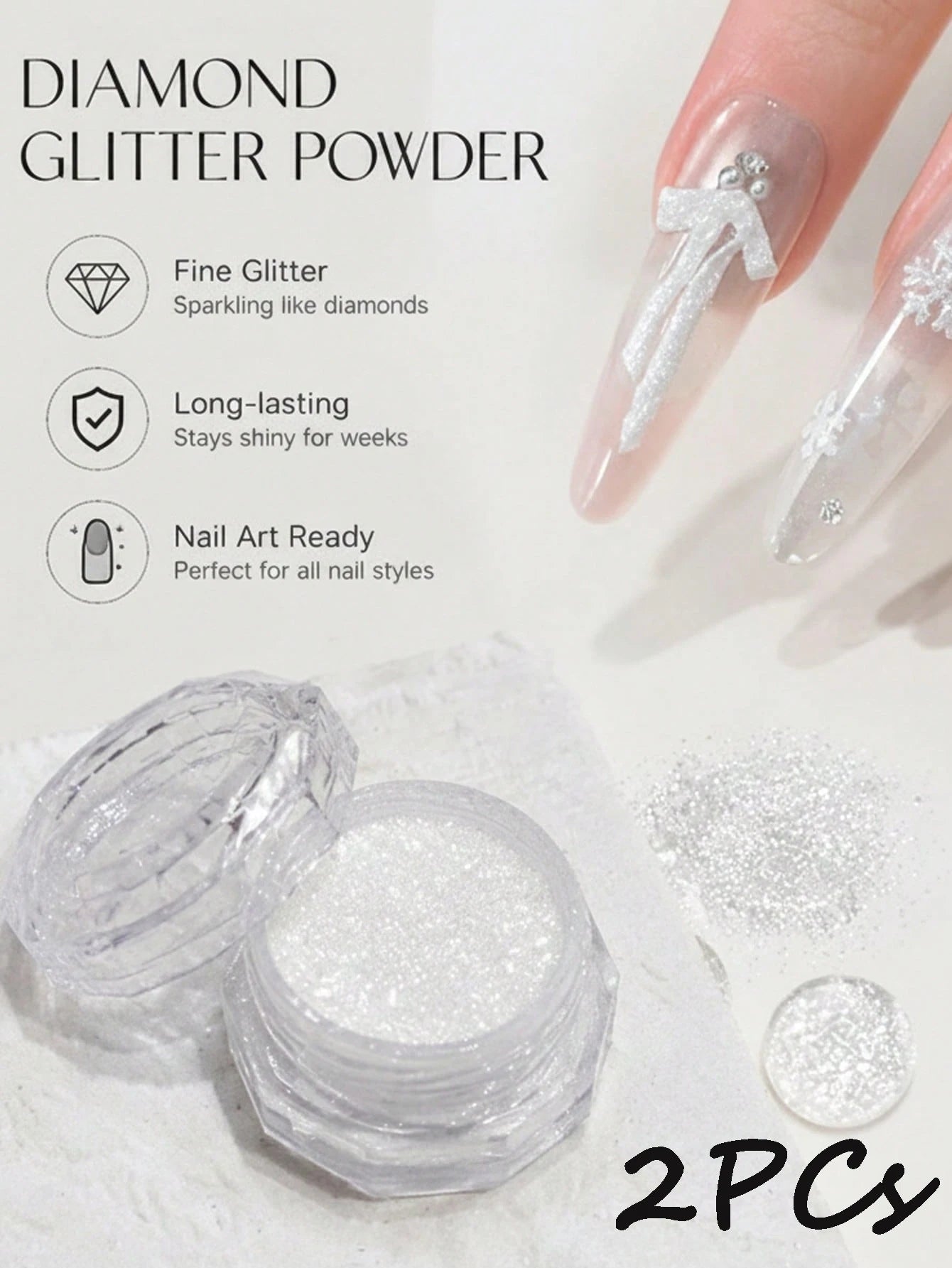 1 White Snowflake Sea Salt Crystal Diamond Powder Ultra-fine Qme 2 PCS
