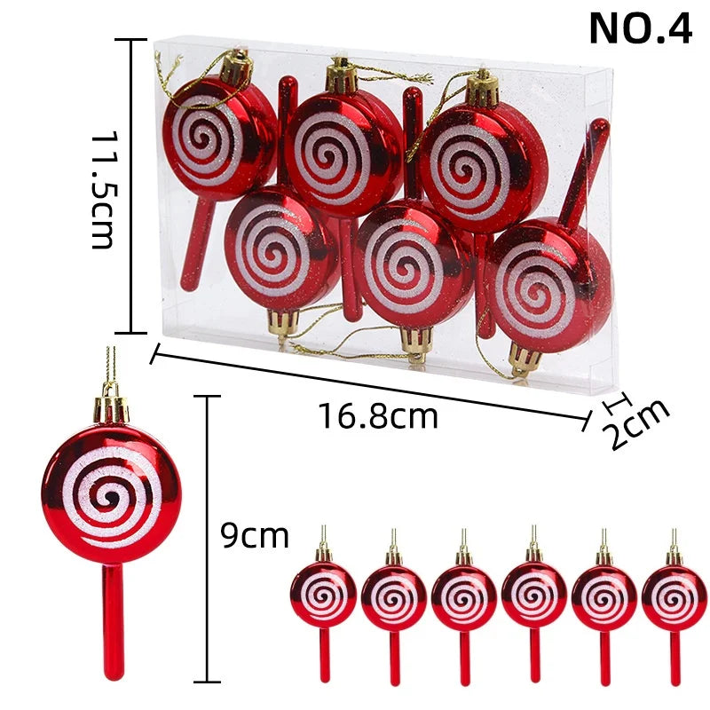 6PCS Christmas Tree Decorations Lollipops Pine Cones Candy Canes Christmas Decoration Pendants Christmas Decorations for Home Qme Set 4