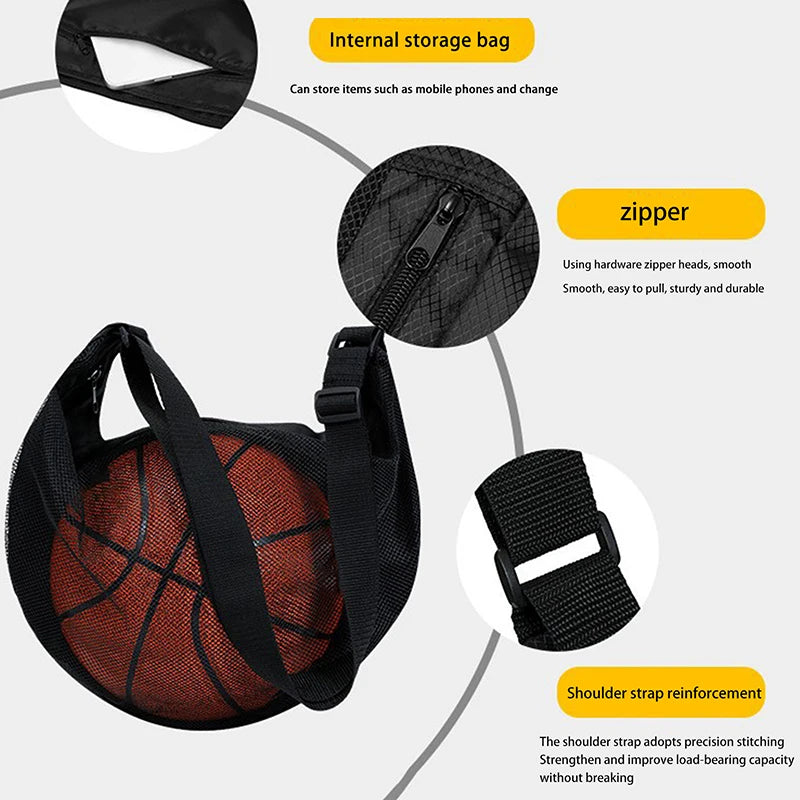 Carrying Basketball Single Ball Bag Zipper Pocket Mesh Storage Sport Qme Default Title