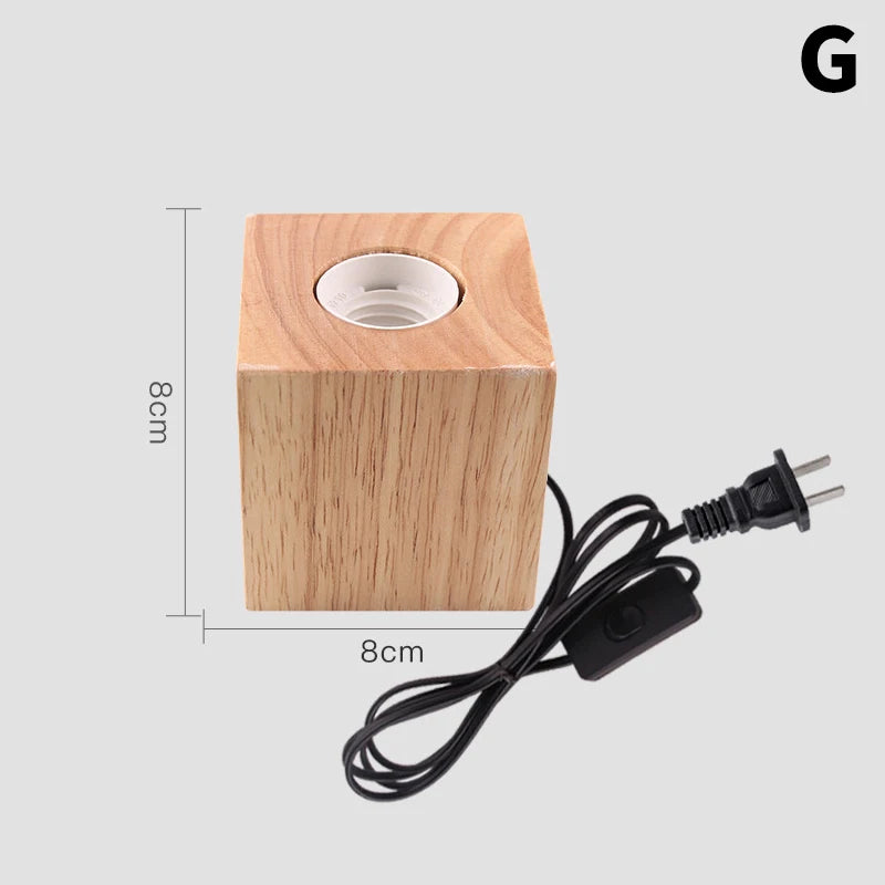 Retro Wood Table Lamp E27 Socket Vintage Desk Base Holder Wooden Qme G