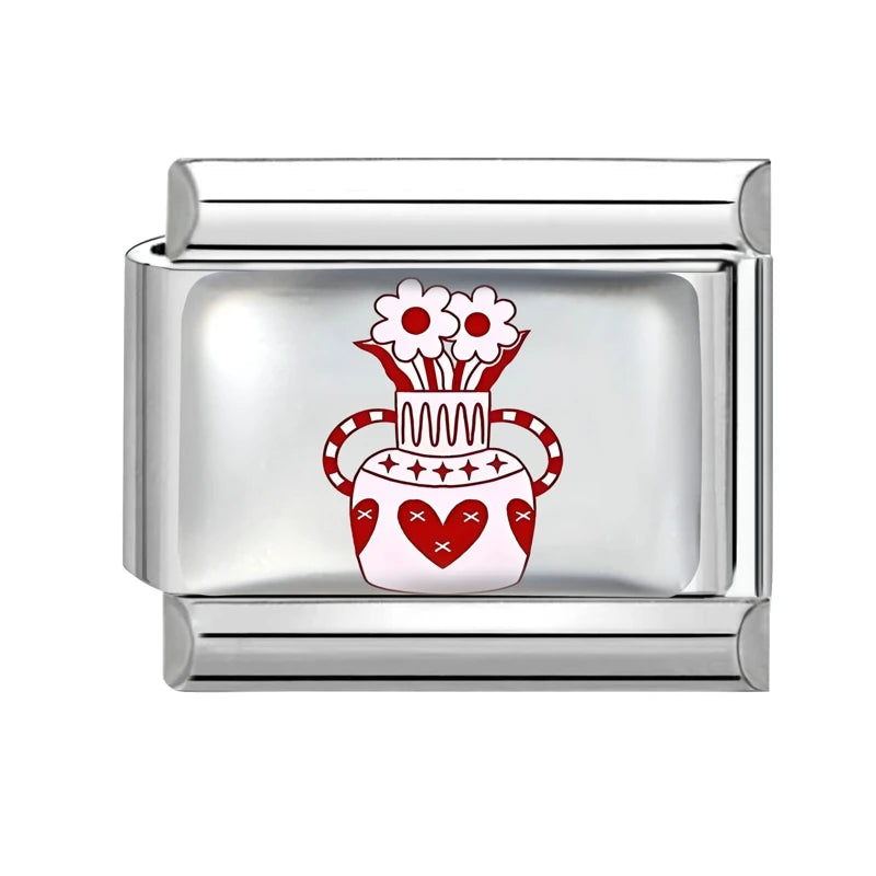 New Y2K Red Series Colorful Love Heart Gift Sun Star Italian Charm Link fit 9mm Stainless Steel Jewelry DIY Making Bracelet Gift Qme Style 19