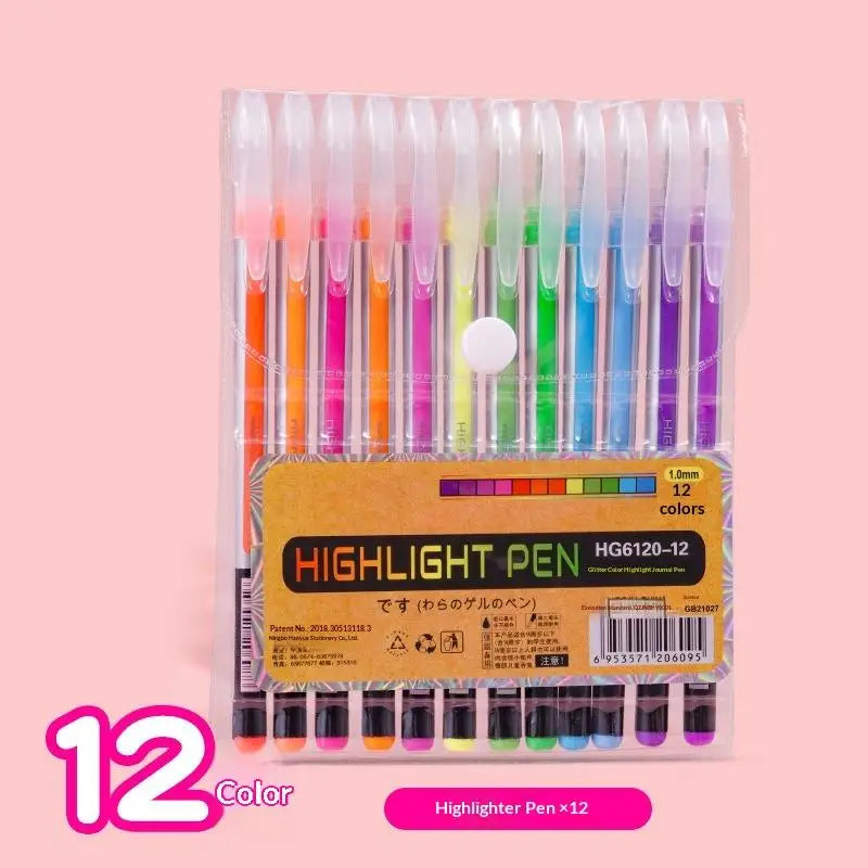 Glitter Gel Pen 6 12 18 Colors Bright Quick Dry Ink Student Qme A1