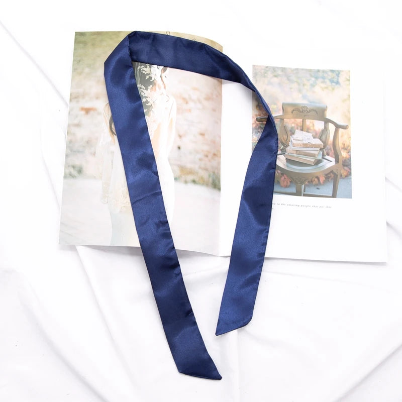 Long Bag Scarf Women Hair Band Lady Accessories Solid Skinny Scarves Qme DEEP BLUE length 100cm