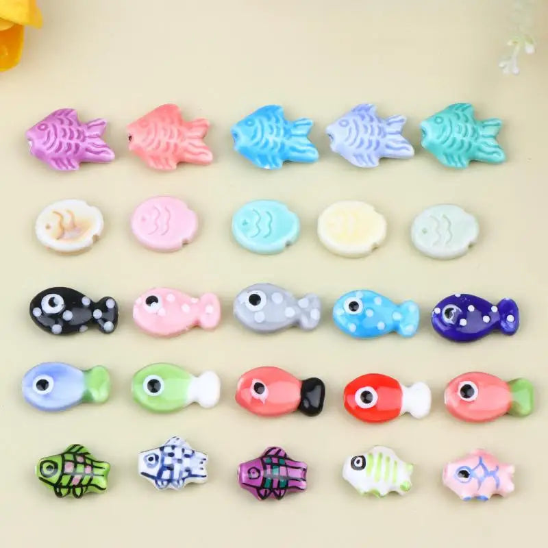 10Pcs Cute Ceramic Fish Beads Handmade Colorful Loose Spacer Beads For Jewelry Making DIY Bracelet Necklace Accessories Qme