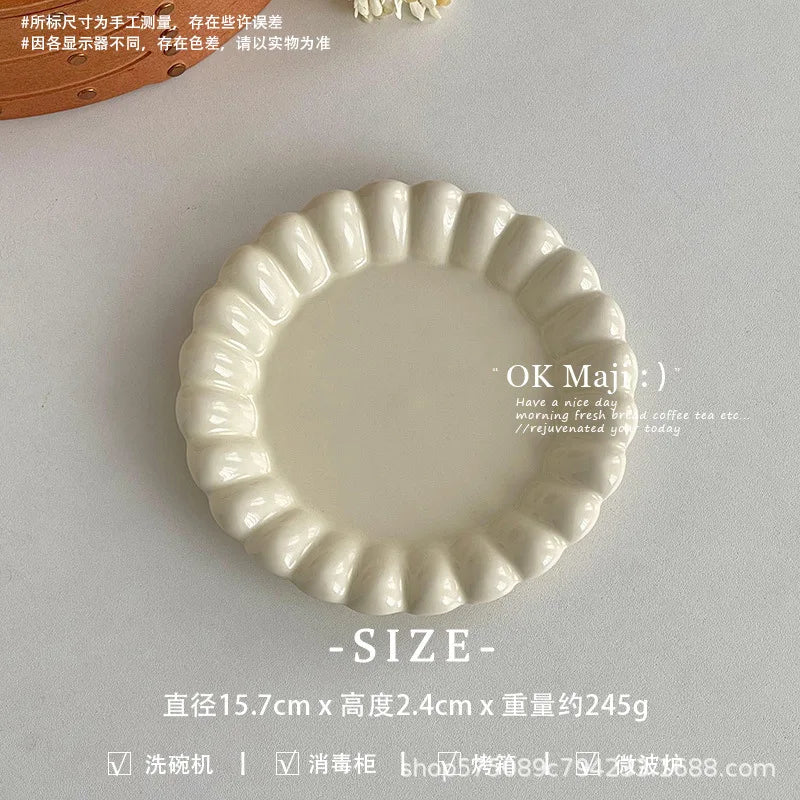 High-looking Ceramic Plate Household Western-style Dinner Round Flat Qme 6.15Inches