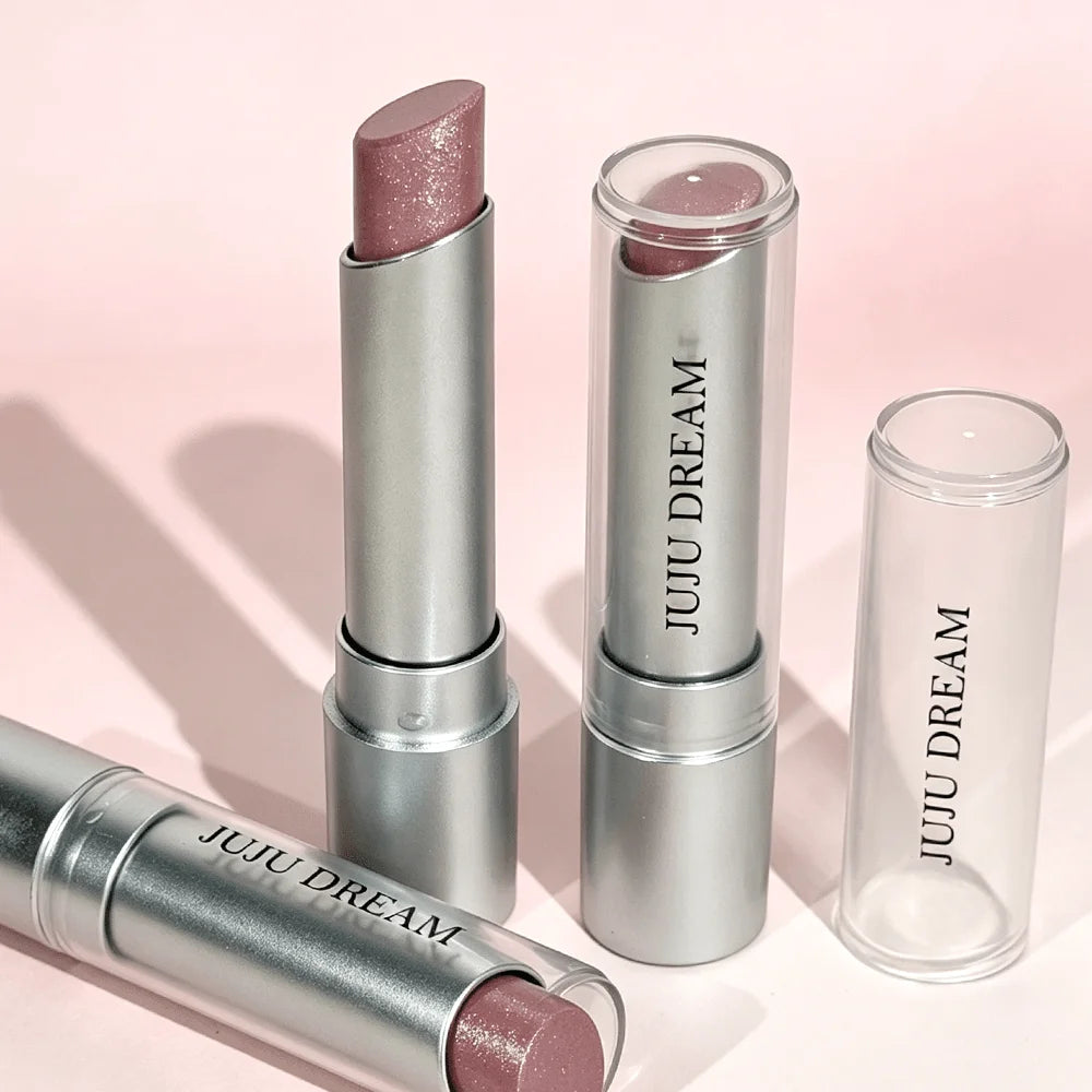 JUJU DREAM Silver Tube Shimmer Peach Lipstick Pearlescent Hydrating Qme