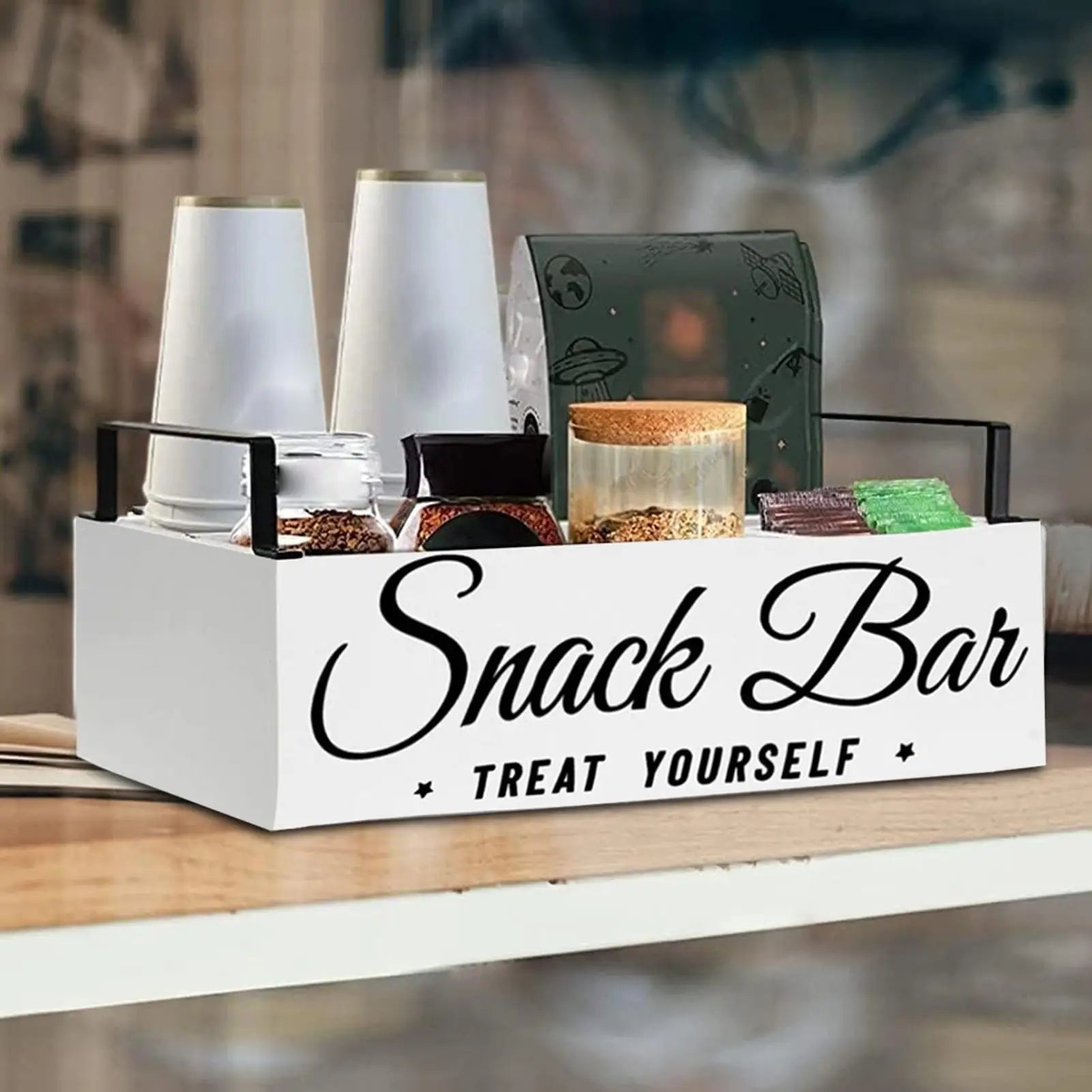 Coffee Counter Organizer Sugar Holder Basket Desk Coffee Counter Organizer With Handle For Dorm Studio Breakroom Living Room Qme