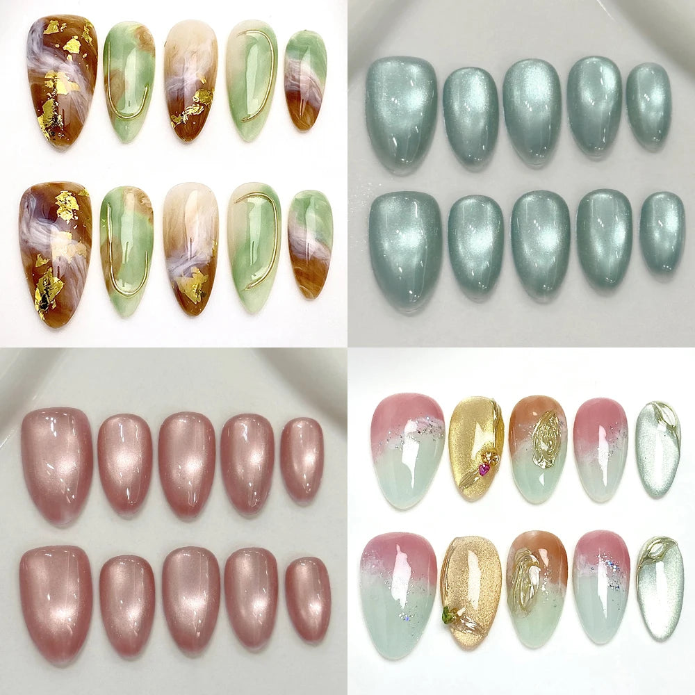 Handmade Blending Green Amber Almond Press Nail Glitter Glass Beads Qme