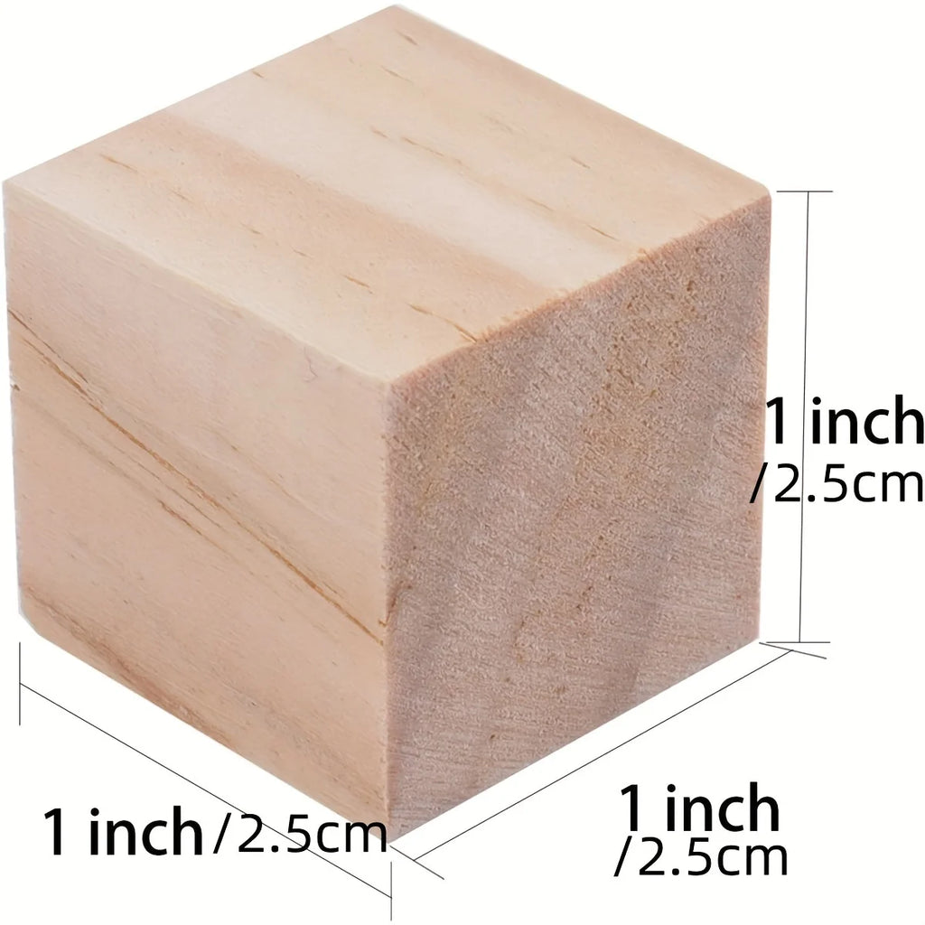 DIY Blank Wooden Blocks Set, Unfinished Wood Cubes For Kids Painting Stacking Crafts Qme
