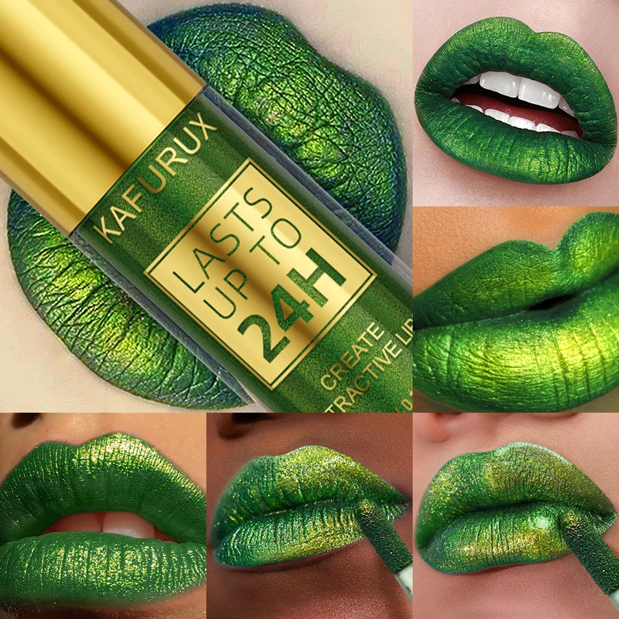 Green Glitter Lip Glaze Waterproof Long Lasting Gloss Bold&intense Qme