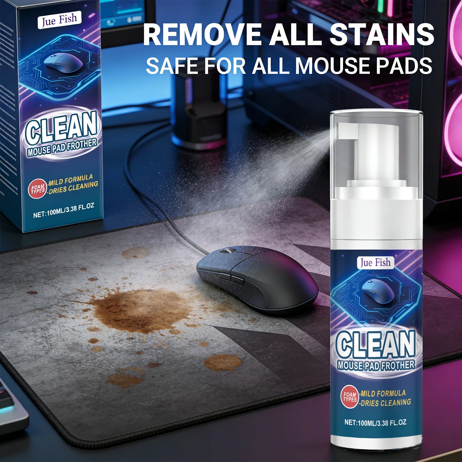 Mouse Pad Cleaner Rapidly Decompose Stubborn Stains Clean Keyboard Cable Desk Pad Quick-Drying Household Office Cleaning Gadget Qme