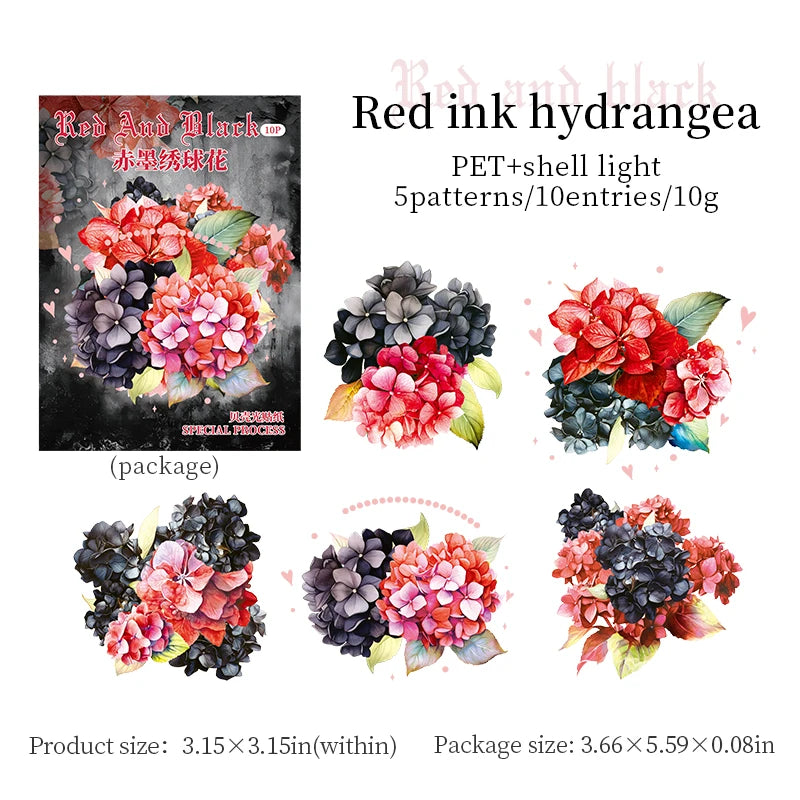 10 Pcs PET Red black flowers Sticker Decoration Natural plants Stickers DIY Diary Album Scrapbook material junk journal supplies Qme B