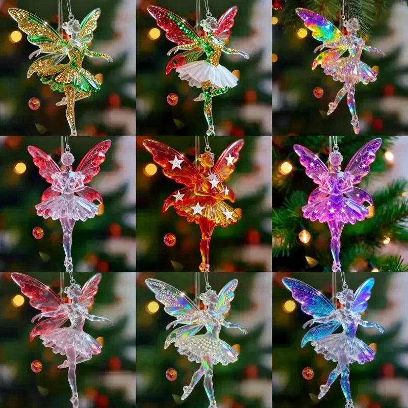 Sparkling 2D Acrylic Pendants Ballerina Simulation Christmas Tree Hangings Car Rearview Mirror Charm Decoration Ornaments Qme