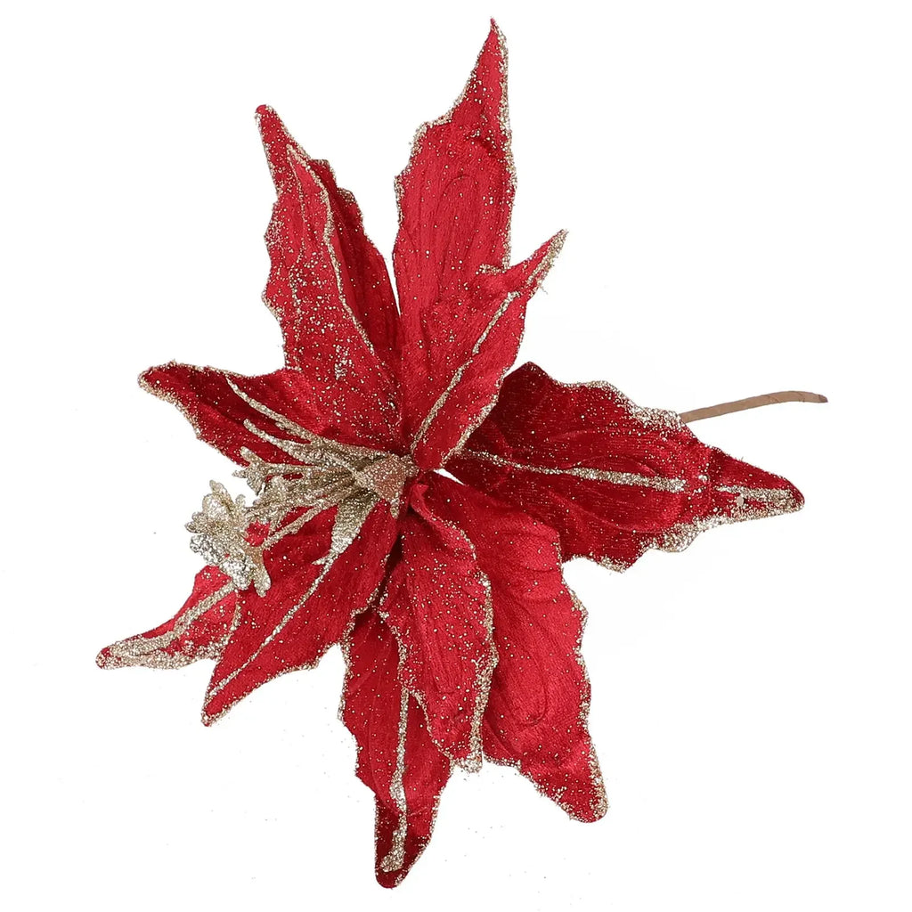 1pc Glitter Artificial Christmas Poinsettia Flowers Xmas Tree Decorations Home Fake Flowers Christmas Ornaments New Year 2024 Qme