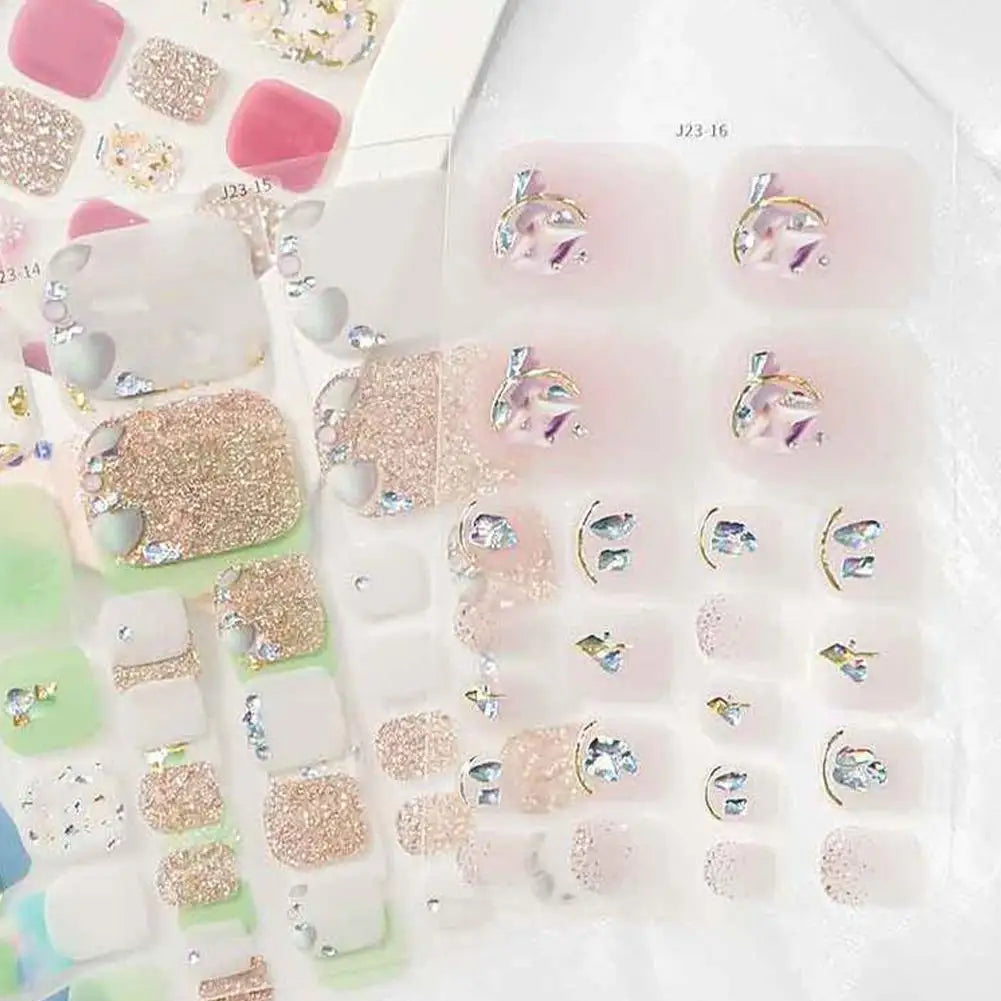 22 Counts Glitter Toe Nail Stickers Removable Flash Wraps Self Qme