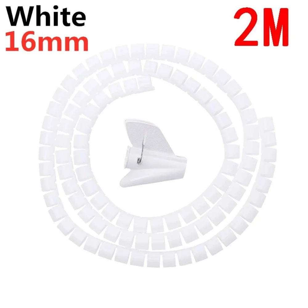 Spiral Cable Wire Wrap Computer Cord Management Winding Tube Flexible Cable Protection Sleeves Office Wire Organizer Cover Tool Qme 16mm white