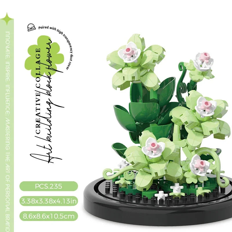 Micro Flower Bouquet Bonsai Building Block Artificial Plastic Plant Dust Cover Micro Model Home Decoration Toy Kid Birthday Gift Qme