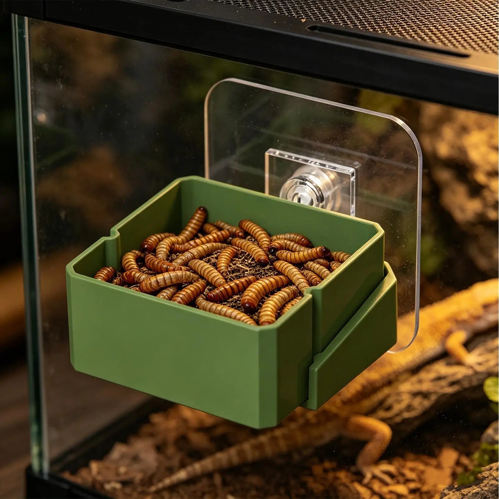Gecko Food Dish Grade Wall Mount Universal Water Bowl Feeder Iguana Qme Clear CN