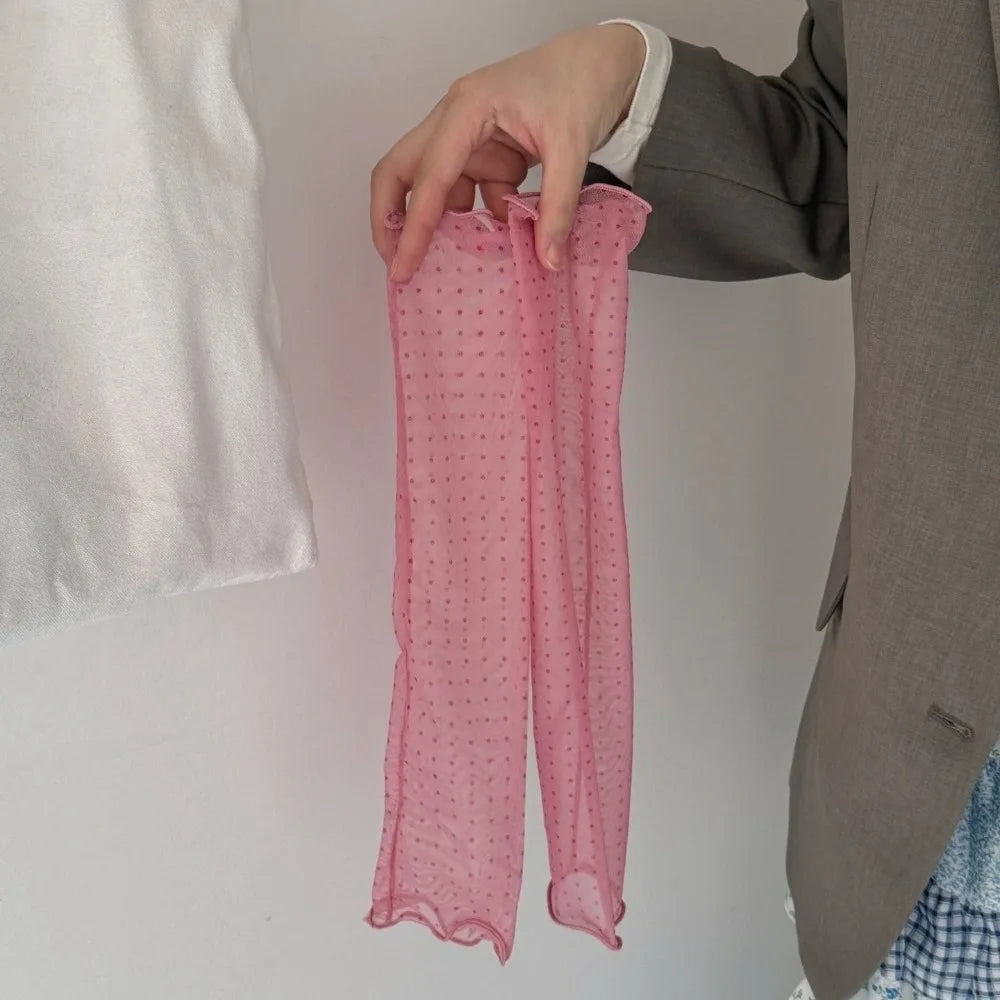 Korean Style Polka Dot Leg Sleeves Y2K Harajuku Ruffle Boot Cover Cuffs Lolita JK Thin Silk Sheer Leg Warmers Spicy Girls Qme Pink One Size