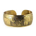 Vintage Gold-Tone Elephant Engraved Wide Cuff Bracelet Adjustable Boho Bangle For Women & Men Qme A1