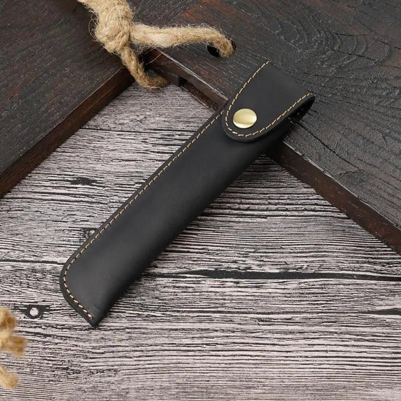 PU Leather Pen Holder Brass Snap Closure Fine Stitching Slim Pencil Qme A1
