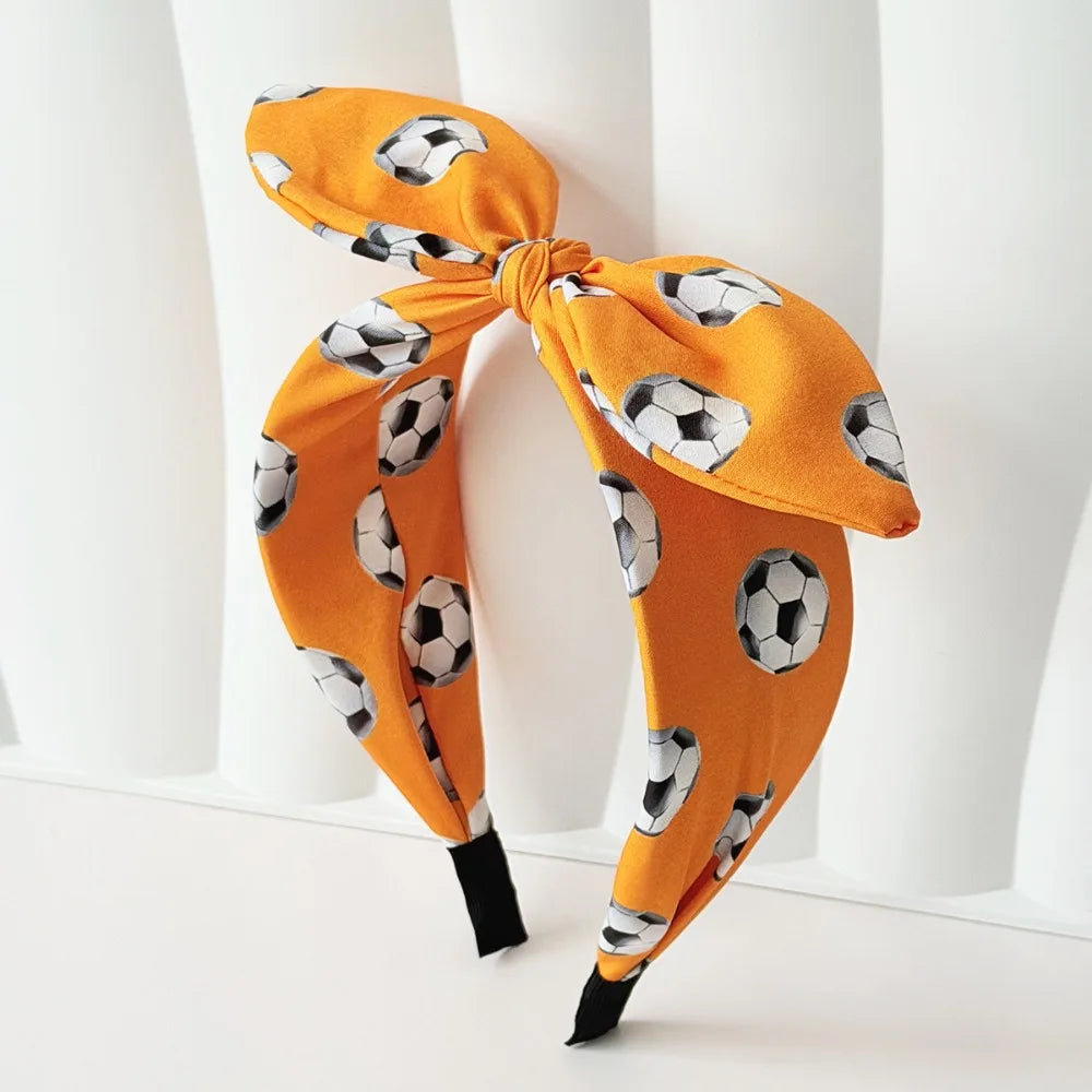 Cute Football Headband Rabbit Ear Soccer Print Soccer Fan Hair Band Charming Design Funny Costume Bunny Knot Headband Qme Orange XXS
