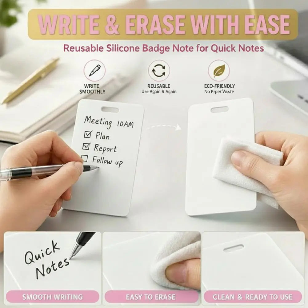 Erasable Badge Sticky Notes Wipeable Writing Surf Reusable Wipe Clean Qme