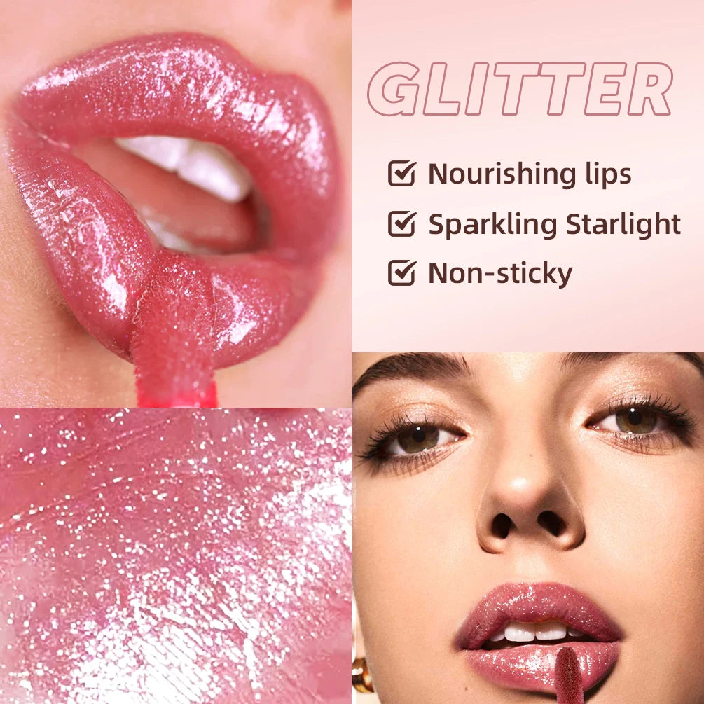 QIBEST Glitter Pearlescent Lipgloss Moisturizing Lasting Non-Stick Cup Shimmer Shiny Liquid Lipsticks Black Purple Lip Tint Qme
