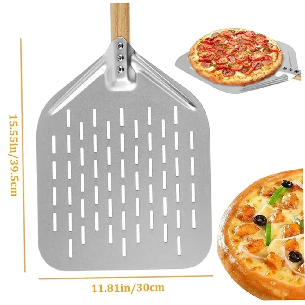 Pizza Shovel Metal Non-stick Peel Wood Handle Transfer Tray Homemade Qme