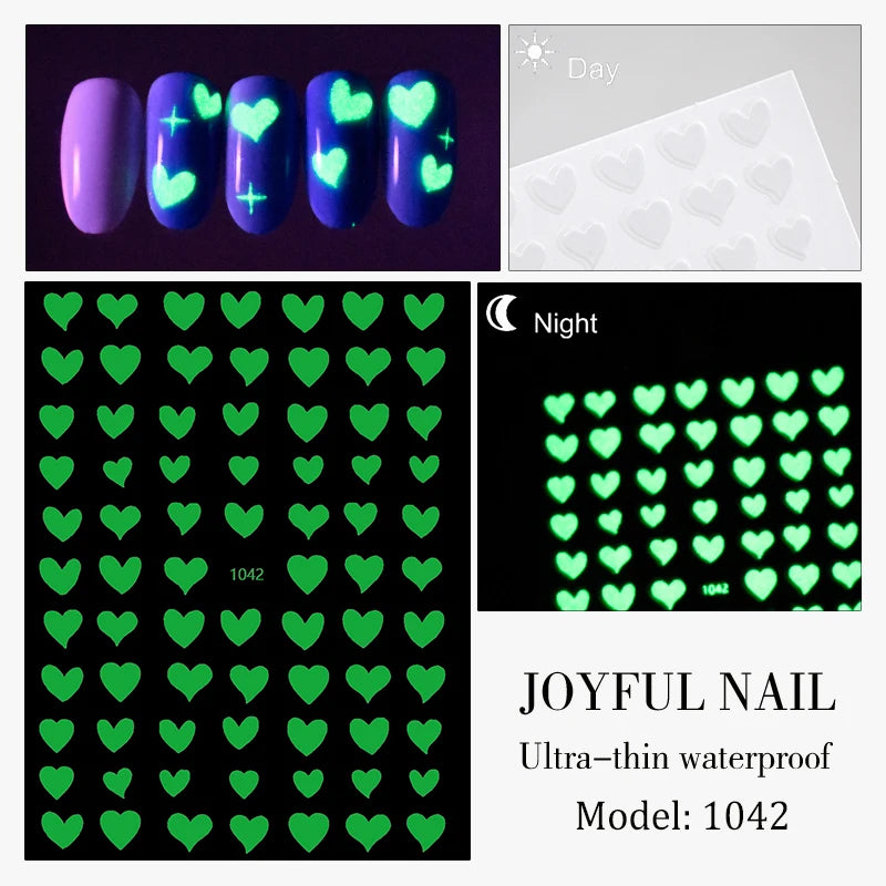 1 Sheet Glow Dark Nail Art Sticker Snowflake Flame Old English Qme 1042