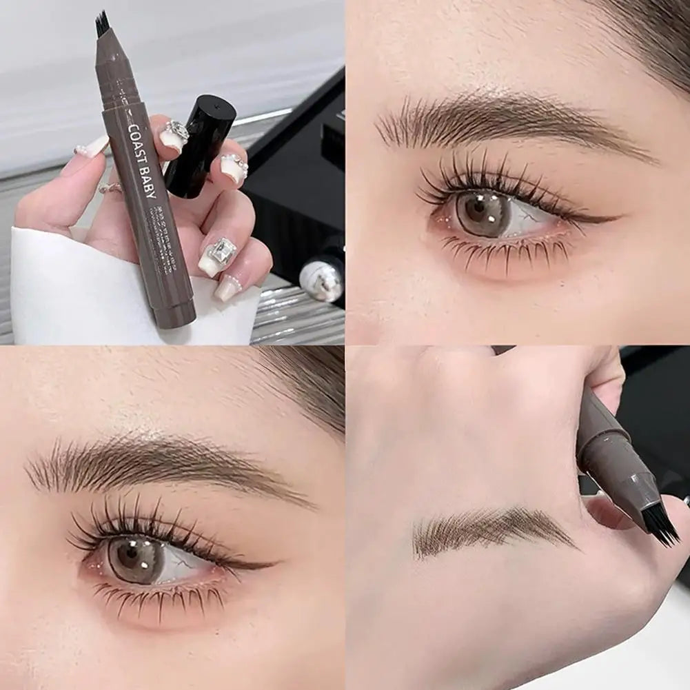 Multi-fork Wild Eyebrow Pen 3D Waterproof Microblading 4 Fork Tip Qme 03 grey brown
