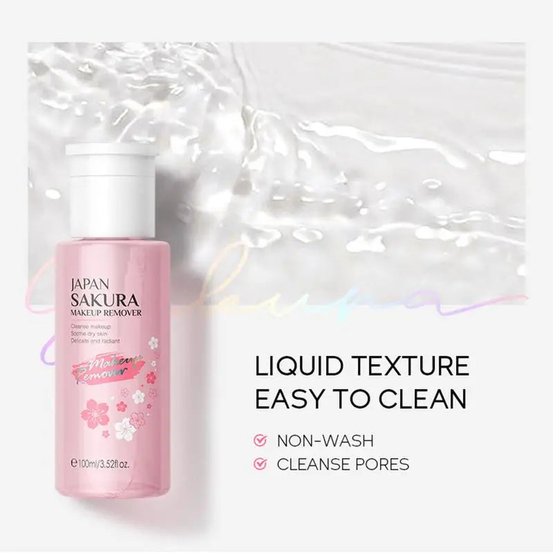 Liquid Makeup Remover 3 in 1 Sakura Facial Cleanser & Makeup Remover Gentle Exfoliation for Eye Lip & Face Makeup Gentle Qme