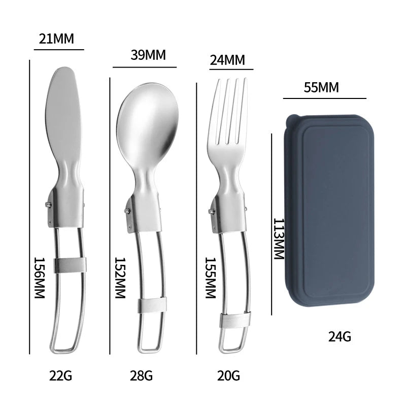304 Stainless Steel Folding Cutlery Set Knife Fork Spoon Portable For Outdoor Picnics Camping Back To School Student Cutlery Box Qme 3pcs Roya Blue2