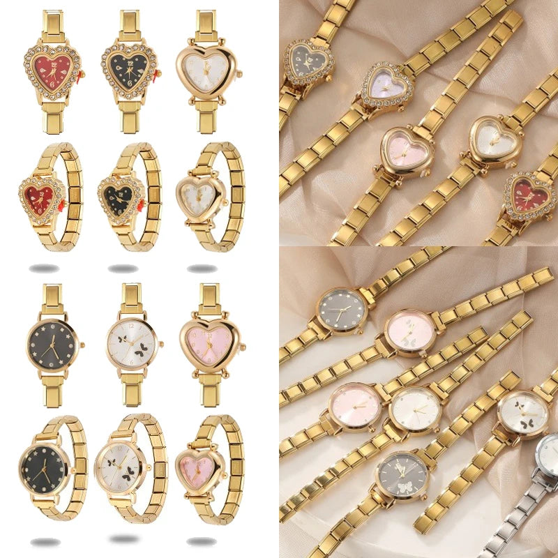 Women's Men High Quality DIY 9MM Width Italian Elastic Charm Stainless Heart Round Zircon Watch Bracelet Bangle For Party Gift Qme