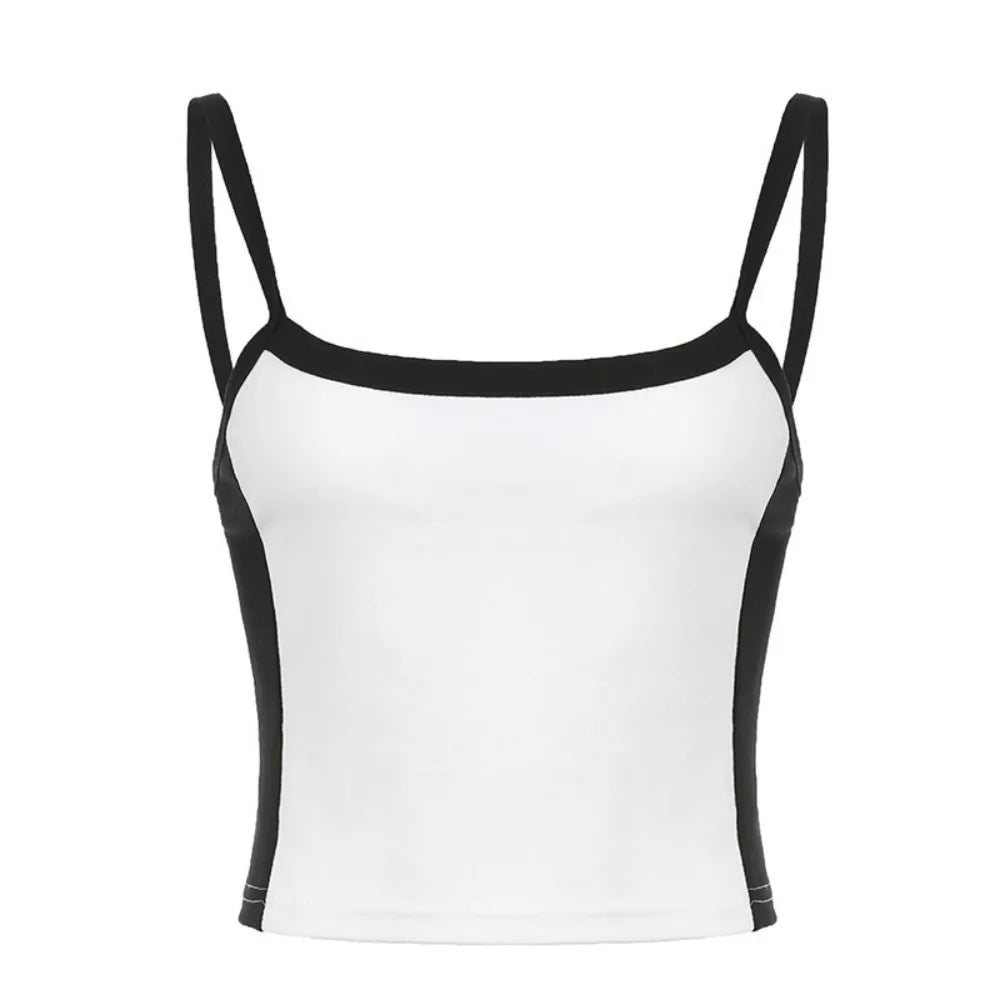 Basic Sweet Slim Crop Spicy Girls Bottoming Shirt Sleeveless Square Qme White L