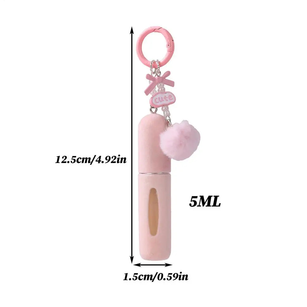 Plush bag hanging perfume bottle girly key chain 5ML perfume sub bottle Cologne Atomizer for Women Qme Pink