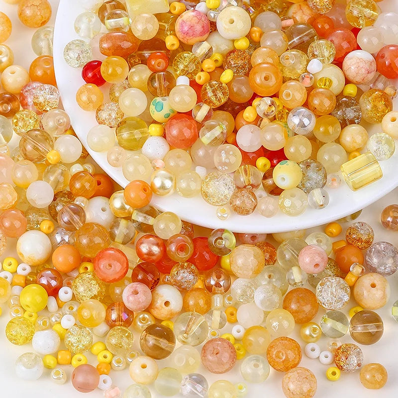 50g Assorted Glass Beads for Jewelry Making 2-10mm Colorful Crystal Beads for Bracelets Earrings Necklaces Crafts Making DIY Art Qme Yellow