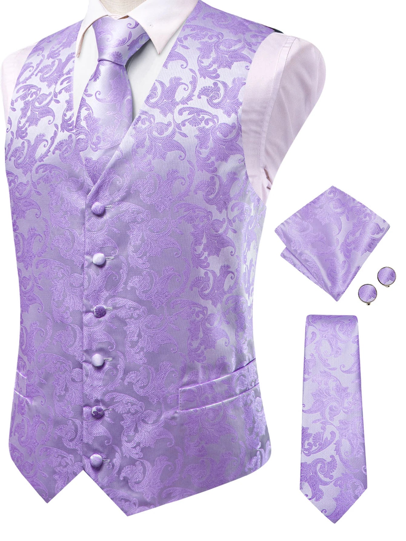 Men's Pastel Paisley Jacquard Vest Matching Tie 6 Soft Options Qme HT-MJ-0115 S