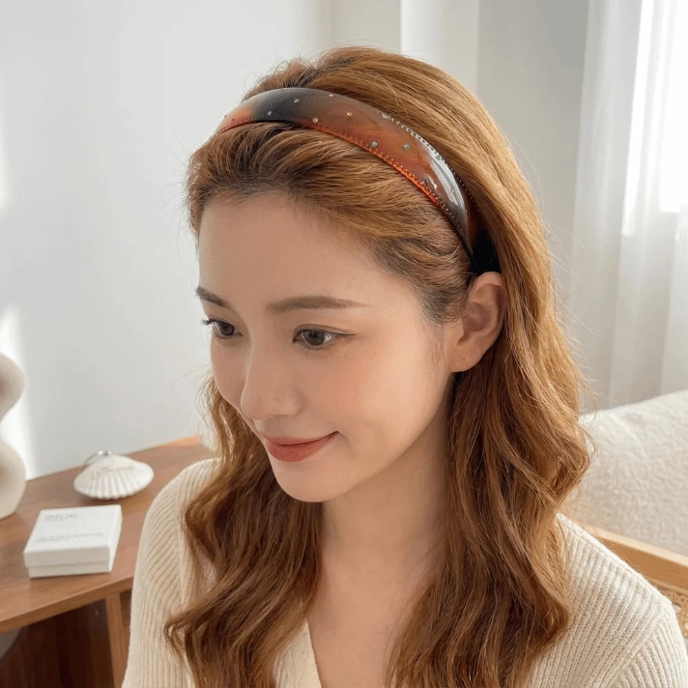 Luxury Colorful Acrylic Rhinestone Headbands Leopard Print Non-slip Wide Hair Hoops Shiny Vintage Hair Accessories Daily Qme