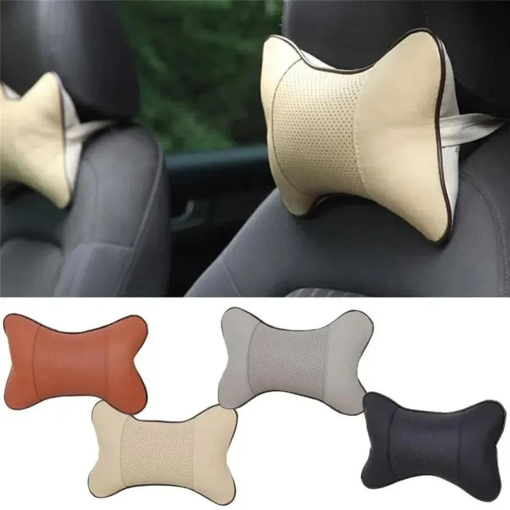Car Neck Pillow Leather Headrests Both Sides Relieve Headaches Filled Qme