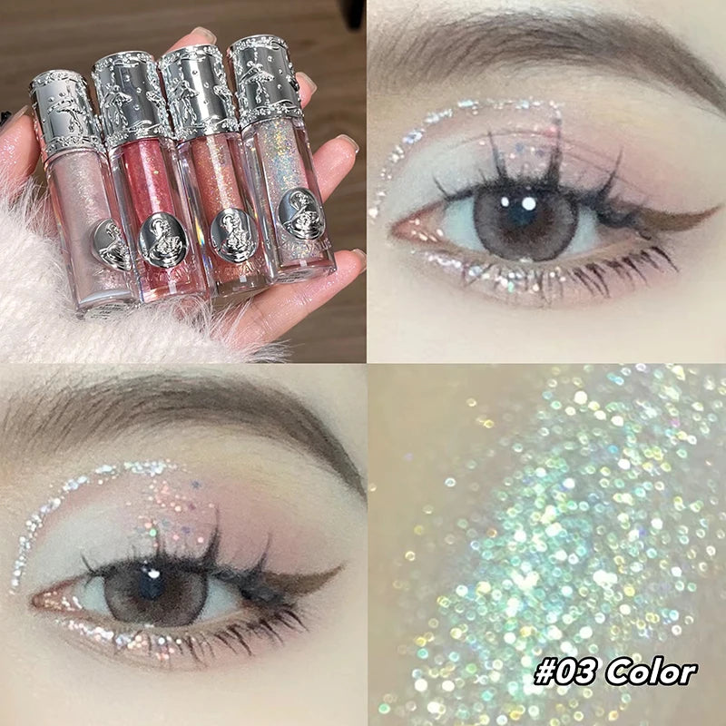 Glitter Liquid Eye Shadow Pearly Shimmer Highlighter Waterproof Fine Shiny Pink Eyeshadow Korean Charming Eye Makeup Illuminator Qme 03