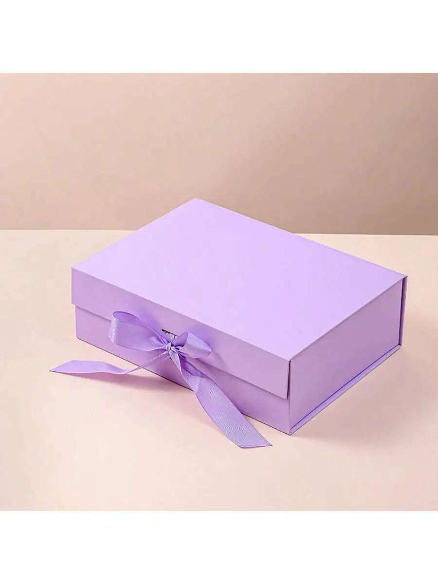 Foldable Magnetic Closure Solid Ribbon Box Wedding Party Suitable Qme purple M Other