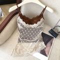 Lace Dots Fake Two Camisole Wrapped Chest Bra Slim Fit Sweet Girl's Qme Khaki One Size