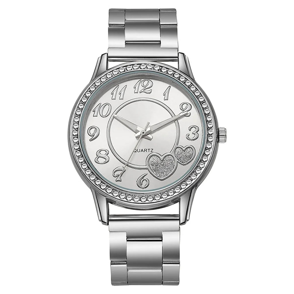Inlaid rhinestone heart-shaped dial quartz watch, women's strap watch, exquisite dial, clothing accessories Qme style 1